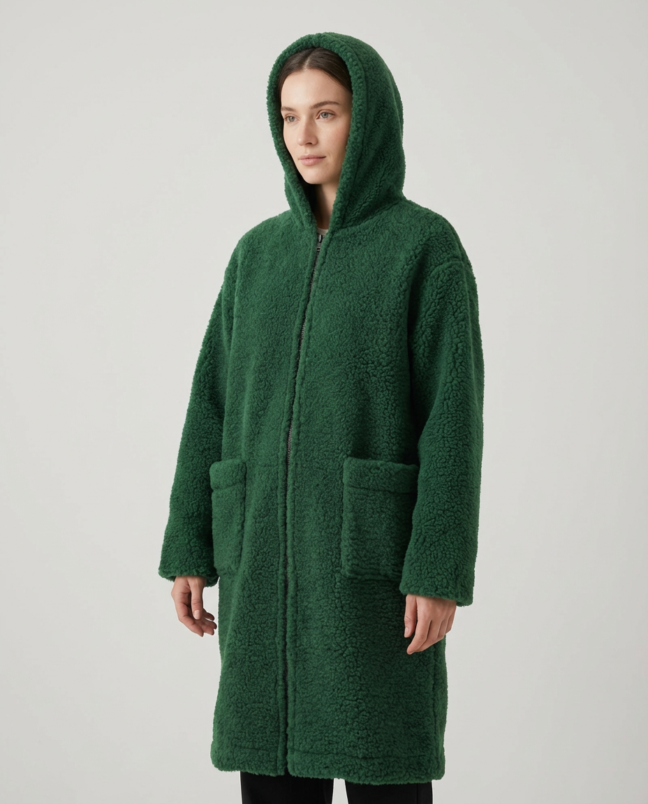 Langer Merino Wollmantel – Grün