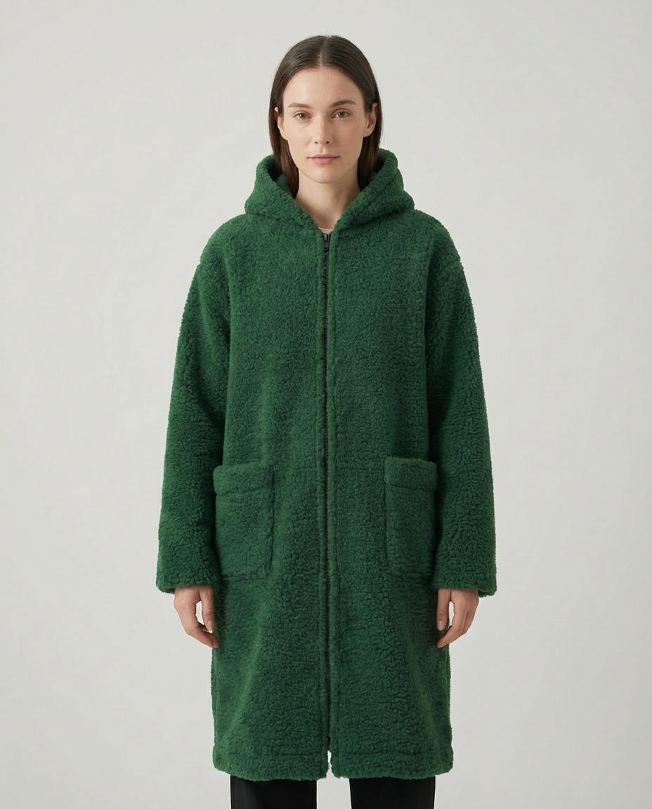 Langer Merino Wollmantel – Grün