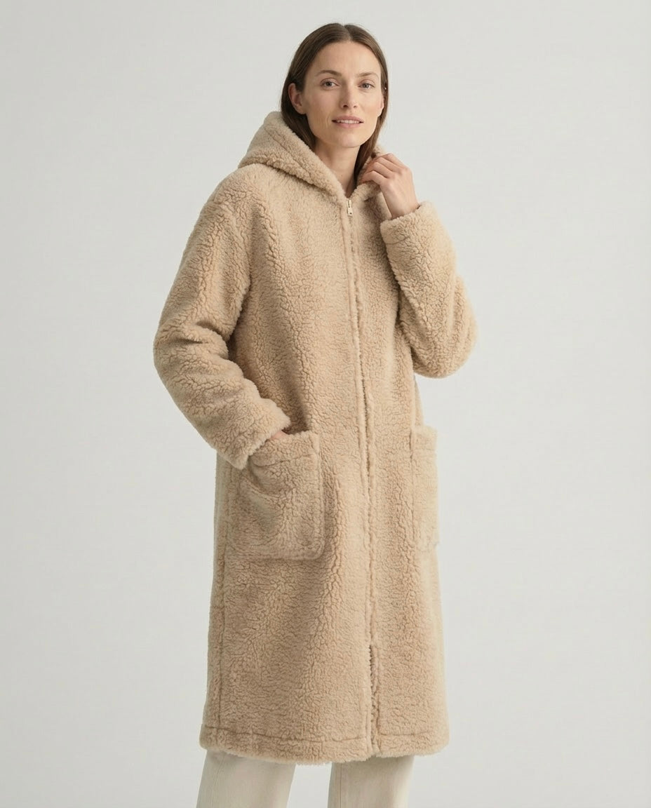 Langer Merino Wollmantel – Beige