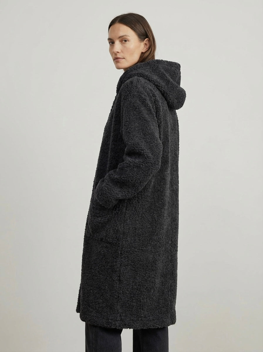 Long Wool Jacket - Black Melange 