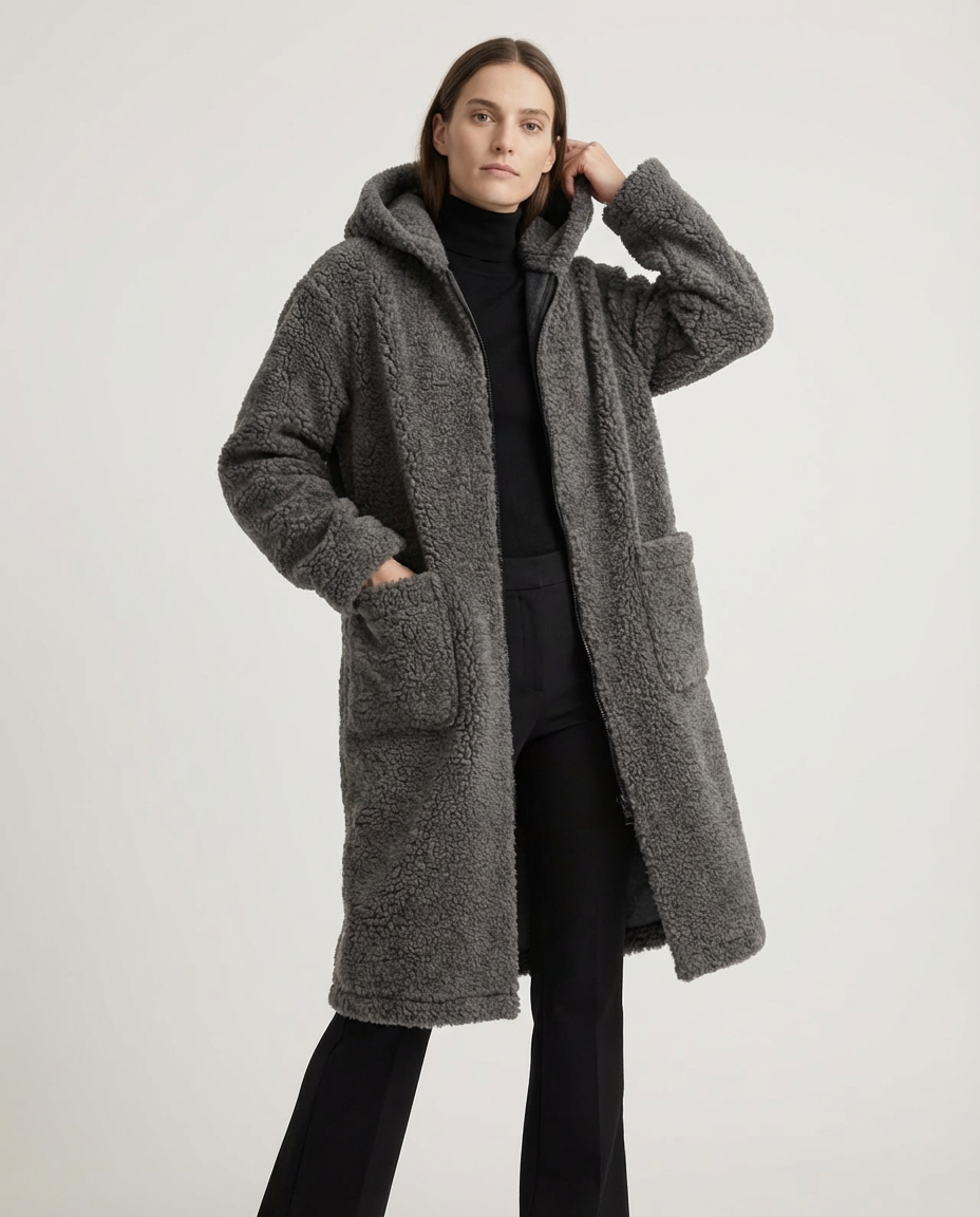 Lange Wolljacke - Grau 