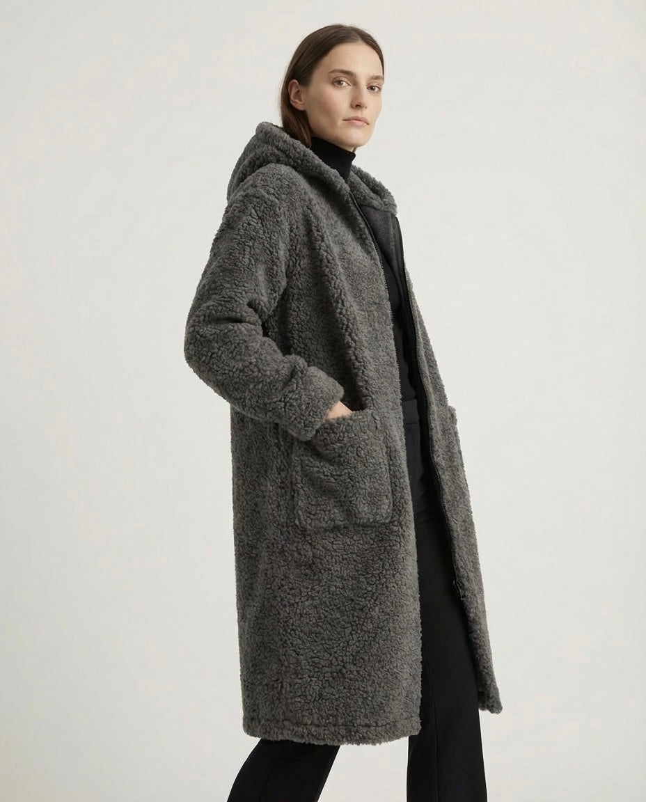Lange Wolljacke - Grau 