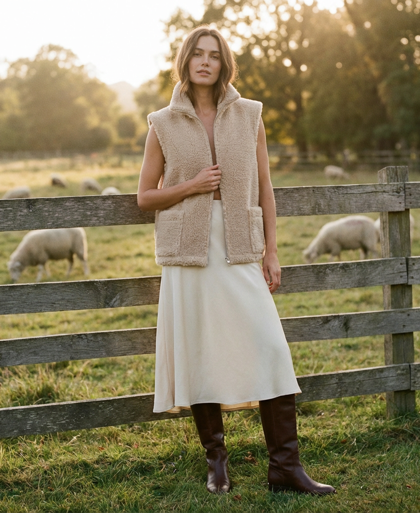 Ciepła beżowa kamizelka