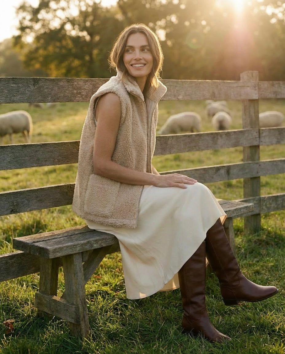 Ciepła beżowa kamizelka