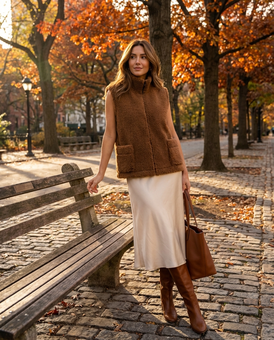 Brown teddy vest