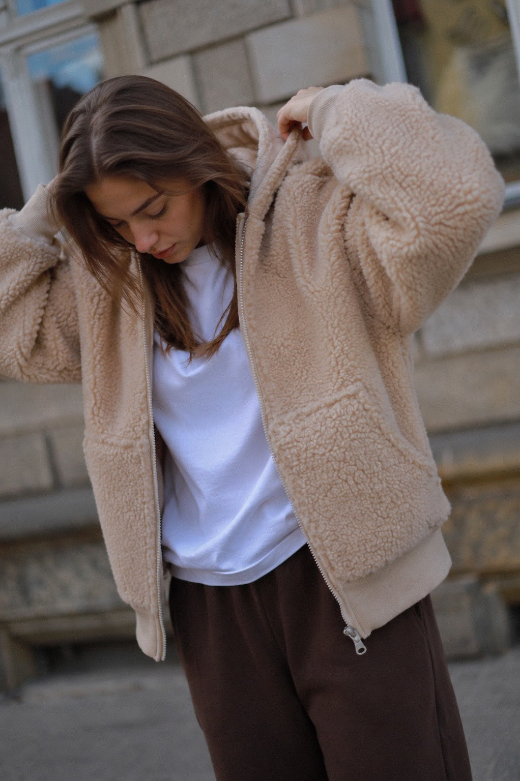 Long Wool Jacket - Brown 