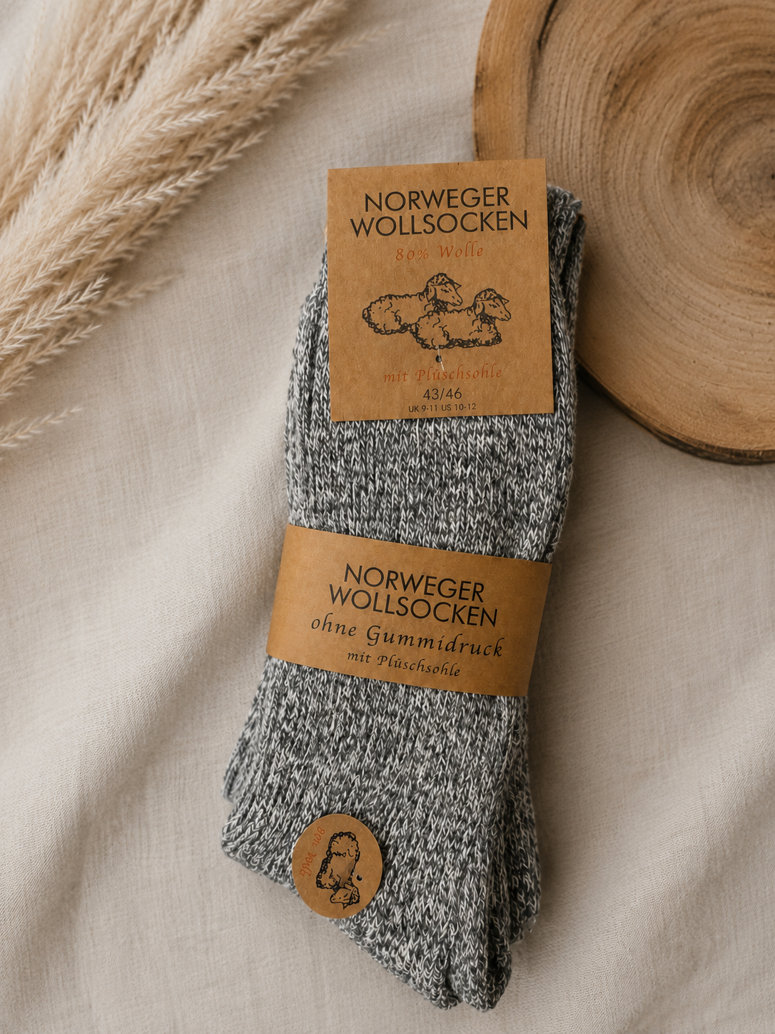 Norweger Thermosocken aus 80% Wolle Hellgrau Meliert | Warme Wollsocken für Damen & Herren im praktischen 3er-Set