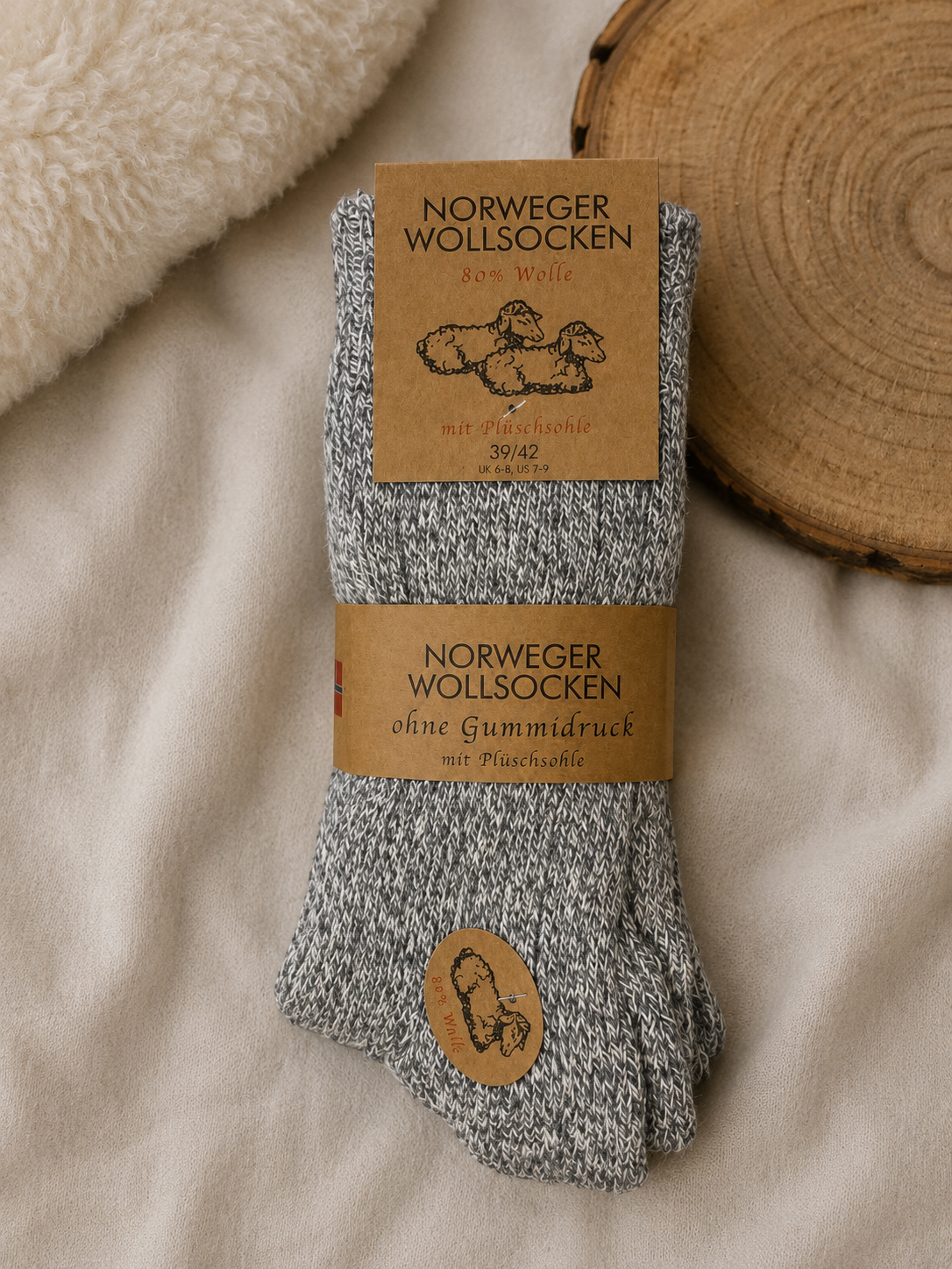 Norweger Thermosocken aus 80% Wolle Hellgrau Meliert | Warme Wollsocken für Damen & Herren im praktischen 3er-Set