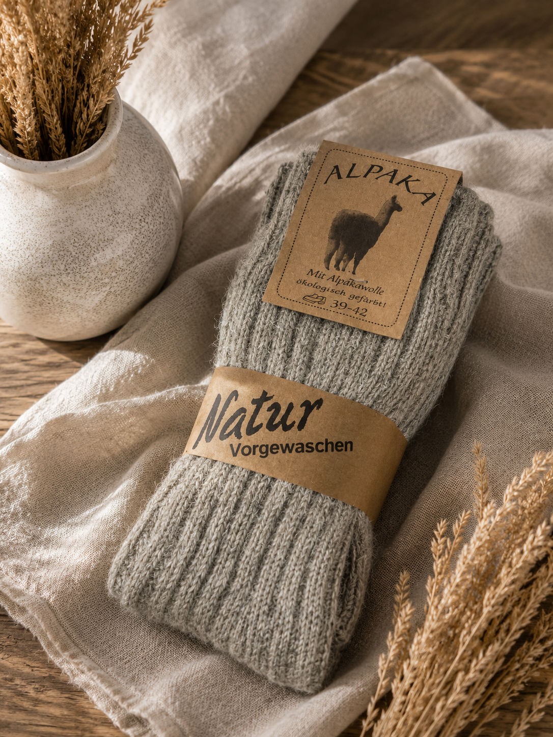 Warme Alpaka Wollsocken Grau |  2er-Set für Damen & Herren