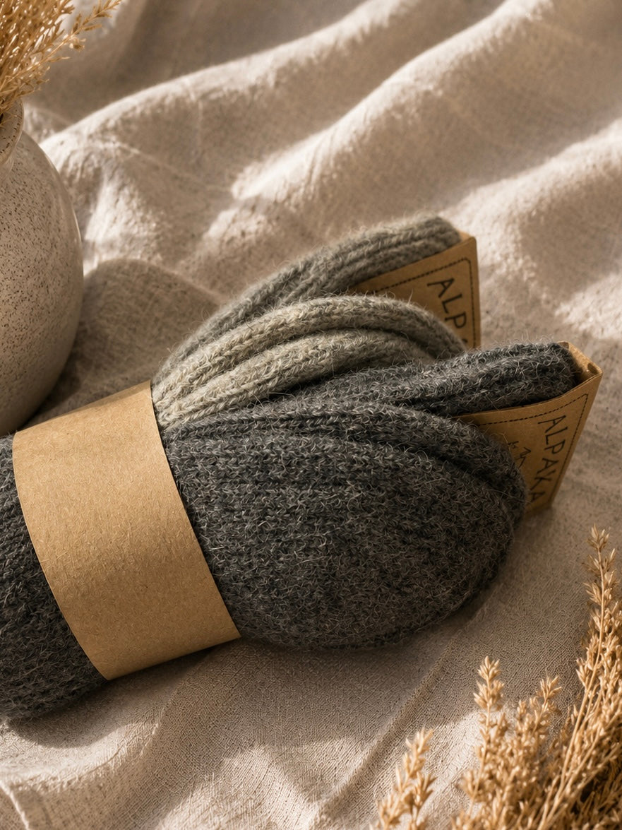 Warme Alpaka Wollsocken Grau |  2er-Set für Damen & Herren