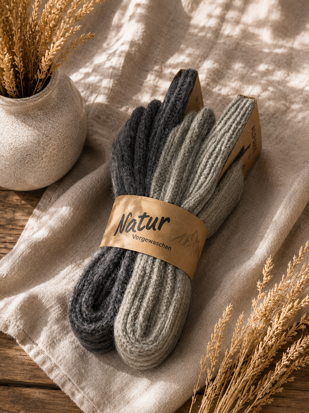 Warme Alpaka Wollsocken Grau |  2er-Set für Damen & Herren