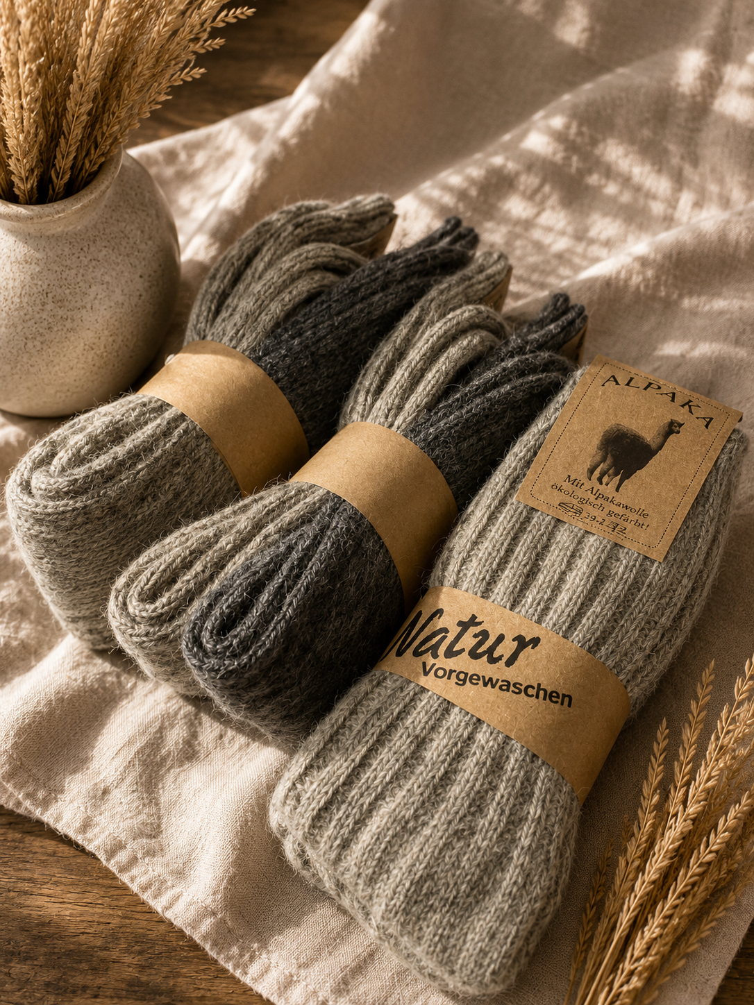 Warme Alpaka Wollsocken Grau |  2er-Set für Damen & Herren