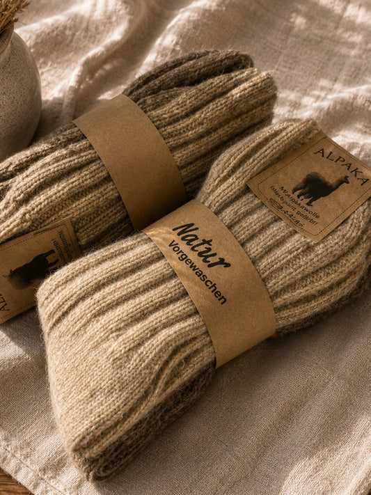 Warme Alpaka Wollsocken Beige |  2er-Set für Damen & Herren
