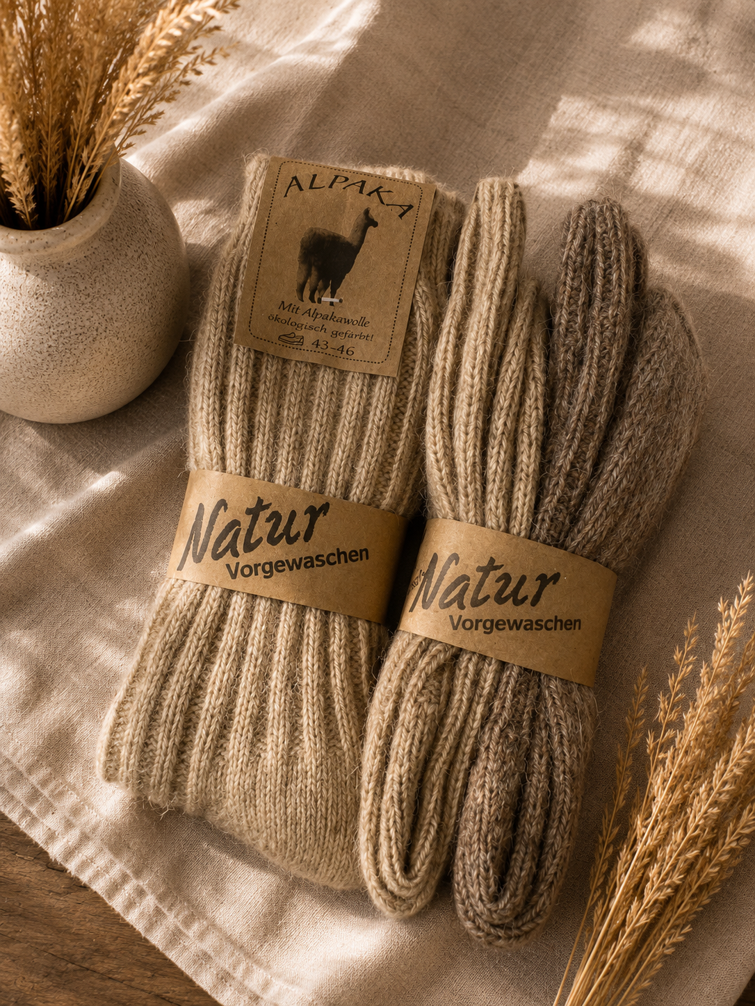 Warme Alpaka Wollsocken Beige |  2er-Set für Damen & Herren