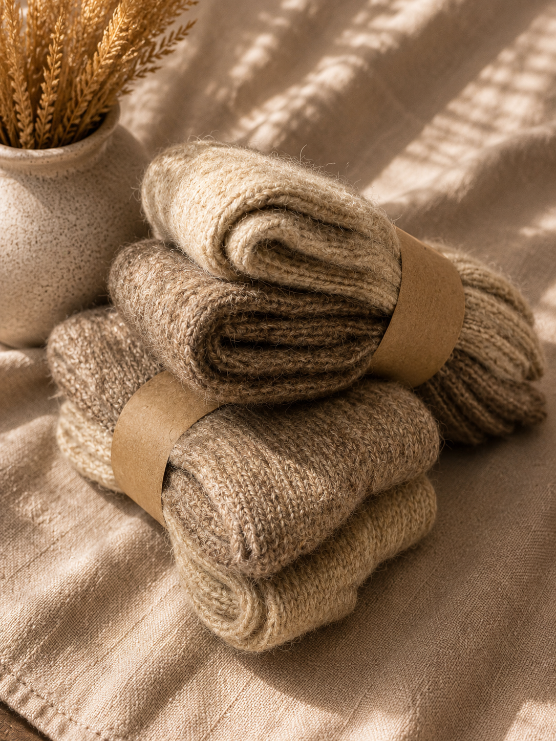 Warme Alpaka Wollsocken Beige |  2er-Set für Damen & Herren