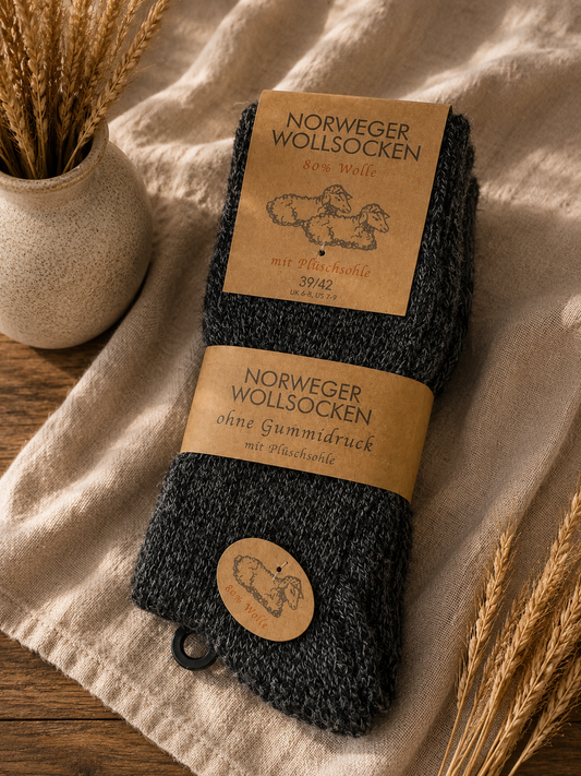 Norweger Thermosocken aus 80% Wolle  Schwarz Meliert | Warme Wollsocken für Damen & Herren im praktischen 3er-Set