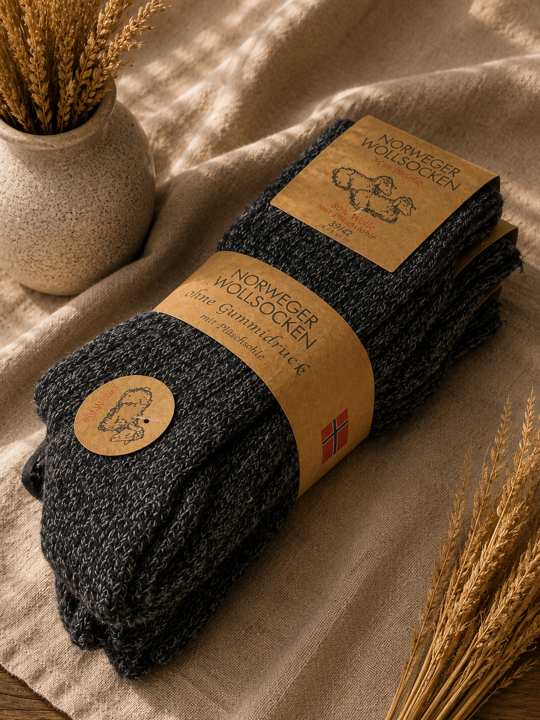 Norweger Thermosocken aus 80% Wolle  Schwarz Meliert | Warme Wollsocken für Damen & Herren im praktischen 3er-Set