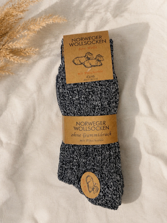 Norweger Thermosocken aus 80% Wolle Anthrazit Meliert | Warme Wollsocken für Damen & Herren im praktischen 3er-Set